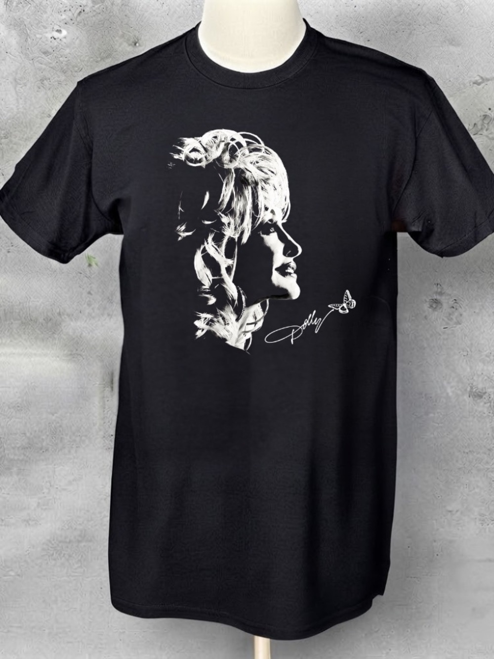 Dolly Parton Stencil Profile Signature Butterfly Country Music Vintage T-Shirt